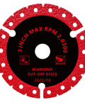 Heavy Duty 3 Inch Diamond Multi Purpose Saw Blades Ultimate Metal Cutting Discs Ultra Thin Cut Off Wheels with 3 8 Inch Arbor in red.