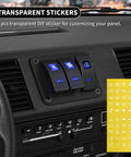 Waterproof 12V Marine Switch Panel With 3 Gang Rocker Switches, Blue LED Illumination, installed on vehicle dashboard