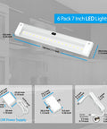 Wave Activated Under Cabinet LED Lighting Kit 3 Pack 7 Inch Dimmable Touchless Dimming Control No Remote Needed with dimensions and accessories