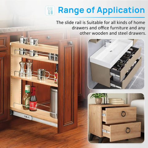 Stainless Steel Drawer Slides With Ball Bearing, Full Extension Side Mount Cabinet Runners in kitchen and furniture use