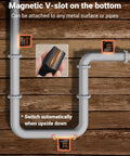 Dead On Digital Angle Finder And Magnetic Torpedo Level Boasting A Crisp Backlit Display attached to pipes with V-slot for precision measurements.