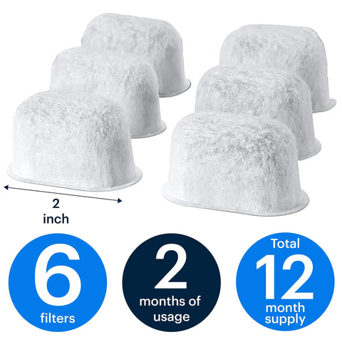 Six Pack Water Filters For Breville Espresso Machines Replacement Filters With Activated Charcoal And Renewable Cotton, One Year Supply