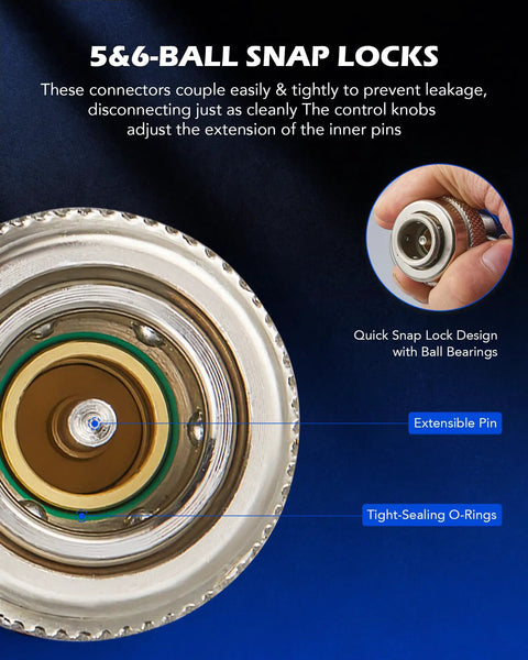 R134a Quick Coupler Adapters 2 Pack High Low Pressure Connectors for Auto AC Service, close-up of snap lock and O-ring seal