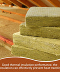 Heavy Duty Mineral Wool Insulation Boards 24 By 24 Inch Acoustic Dampening Panels For Walls And Ceilings stacked in an attic.