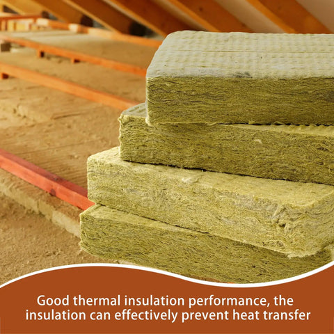 Heavy Duty Mineral Wool Insulation Boards 24 By 24 Inch Acoustic Dampening Panels For Walls And Ceilings stacked in an attic.
