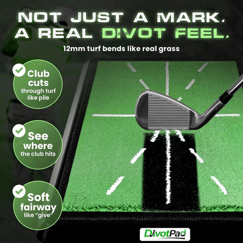 Patented Golf Training Mat With Real Give For Indoor And Outdoor Practice, 12 mm tufted turf, club hitting mat