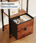 Close-up of the 4 Tier Bookshelf With Fabric Drawer and Industrial Wood and Metal Storage Shelf Space Saver for Small Rooms