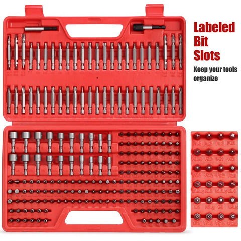 214 Piece Screwdriver Bit Set in S2 Steel with Quick Release Extension and Pro Grade Durable Case with Labeled Bit Slots