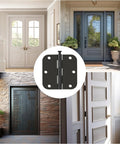 Premium No Nonsense Matte Black Door Hinges 3.5 Inch 48 Pack displayed on various stylish doors and settings.