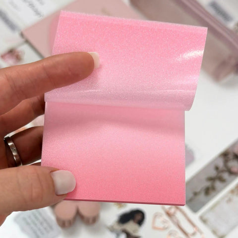 Close-up of pink note pad from Aesthetic Stationery Gift Set 22 Piece Bundle With Journal Box Blush Pink Includes Pencil Pouch Pens Eternal Pencil Stickers And Coordinated Accessories For Journaling Planning Studying And Daily Grind Organization.