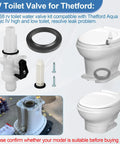 Upgraded RV Toilet Water Valve Kit For Aqua Magic IV Toilets Compatibility With High And Low Models Includes Flange Seal Easy Install Replacement Part For Camper RV Leakproof displayed with components and toilet example