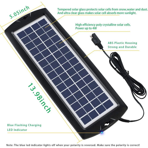 Portable 12V Solar Battery Trickle Charger And Maintainer Kit With Four Watt Panel for vehicles and equipment