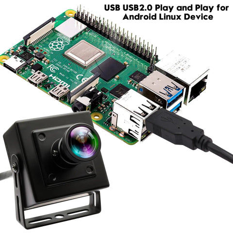 50FPS Global Shutter USB Camera With Wide Angle Distortion Free Color Lens USB 2.0 Plug And Play For Golf Swing Slow Motion Industrial Machine Vision VR And Robotic Vision shown with USB adapter and circuit board
