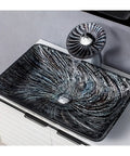 USZWBY Bathroom Vessel Sink, Tempered Glass Artistic Vessel Bowl Sink view with waterfall faucet and textured design.