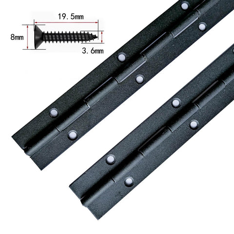 Two Pack 12 Inch Piano Hinges In Stainless Steel Black Heavy Duty For Doors Cabinets Woodworking And Marine Applications Durable Quiet Operation Ideal For Hiding Joints And Providing Extra Support Includes 24 Screws displayed with screws