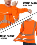 Men Class 3 High Visibility Long Sleeve Safety Shirt Built Like A Tank For Job Sites With Heat Transfer Reflective Tape Ansi Certified Orange Workwear Crew Approved Night Shift Ready with spiral cuffs and elastic fabric.