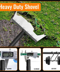Heavy Duty Flat Shovel Scraper with 59 Inch Handle for yard cleanup, moss removal, wall scraping, shown with measurements.