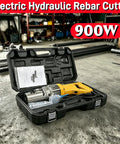 Heavy Duty 900W Electric Hydraulic Rebar Cutter For Fast Spark-Free Cuts On 4Mm To 16Mm Steel Rods in case with instruction manual.