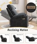 Electric Power Recliner Chair With Soft Fabric Upholstery Overstuffed Heavy Duty Sofa Chair With Metal Cup Holders Adjustable 100 Degree To 160 Degree Perfect For Living Room Or Bedroom Dark Gray showing reclining angles and USB port detail