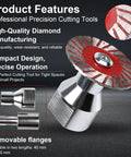Built Tough 1.57 Inch Diamond Saw Blade Set With Segmented Wavy Edge And Quick Swap Flange close-up showing diamond edges and flanges.