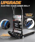 Top Shelf 1200W Electric Stair Climbing Hand Truck With Upgraded Rubber Tracks, Heavy Duty Lithium Battery Trolley showing non-slip rubber track.