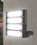Stadium Flood Light 200W IP67 Water-Resistant 180° Adjustable Bracket mounted on wall, showcasing durable aluminum design.