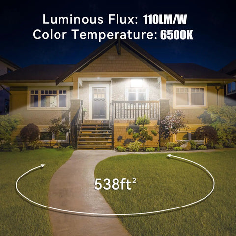 4 Pack 100W LED Flood Lights Outdoor illuminating a house with 11000 Lumen Super Bright Work Light and 6000K Daylight White color