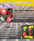 Workhorse Automatic Steel Bar Circle Bending Machine Electric Rebar Bender controls featuring drive wheels and operation panel.