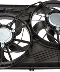 Direct Replacement Engine Cooling Fan Assembly With Heavy Duty Radiator Motor crafted for straight bolt up fitting, featuring dual fans in plastic casing.