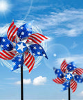 Ten Pack Reflective Pinwheels Patriotic Garden Decor With American Flag On Stick Wind Spinners under blue sky
