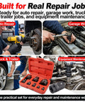 Mechanics using 8 Piece Socket Adapter And Reducer Set For One Quarter, Three Eighths, One Half, and One Inch sizes on various tools.
