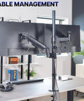 Extra Tall Dual Monitor Stand Swivels Smoothly For Screens Up To 32 Inches Heavy Duty Steel Vesa Mount with cable management.