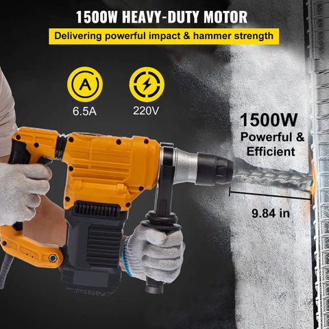 Person using Beast 1500W Hammer Drill Rotary Hammer With 3 Modes For Hammering Drilling And Chiseling Concrete SDS Plus Tool on wall