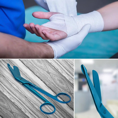 Go-To Bandage Scissors For First Aid Safety Trauma Shears 5.5 Inch Stainless Steel Durable Rust-Free Medical Cutters For Home Nursing, Easy-Cut Ergonomic Design, Professional Quality, Sharp Blades, Ready For Quick Bandage Work. Blue 5.5-inch stainless steel trauma shears for bandage removal