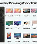 Solar Charging Voice Remote With USB C Rechargeable Battery For Smart TVs 2019 Through 2025 Eco Friendly TV Remote beside compatible Samsung TV models