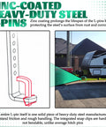 Diagram of Two Pack Premium Snap L Pins For Weight Distribution Hitches With Integrated Clips Four And A Quarter Inch By One And Three Quarters Inch Heavy Duty Zinc Coated Steel To Cut Hitch Noise And Vibration, illustrating durability and application in towing setup with trailer
