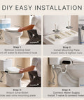 DIY installation guide for Slick Smart Bidet Toilet Seat With Heated Seat And Warm Water Spray Plus Air Dryer Remote Control. Steps demonstrated.