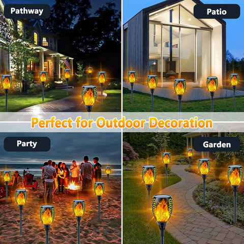 8 Pack Ultra Bright Solar Torch Lights With Flickering Flame, Outdoor Waterproof Solar Tiki Style Torches for Pathway, Patio, Party, and Garden use