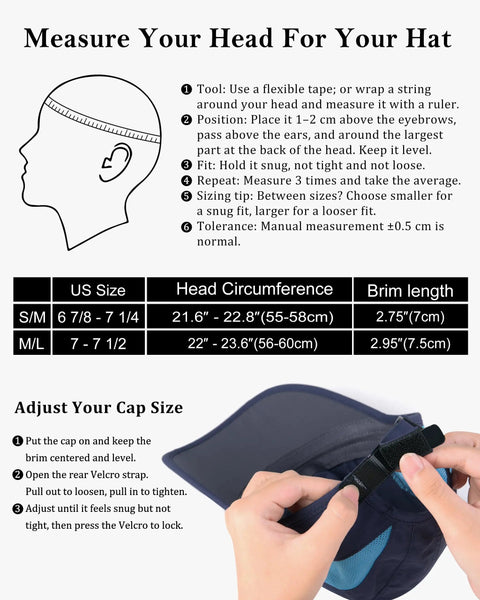 Instructions to measure head size and adjust Cooling Outdoor Running Hat For Men And Women With Quick Dry Breathable Mesh And UPF50 Sun Protection White Trucker Ball Cap