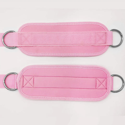Badass Leg Straps For Cable Machines And Home Gym Hustle, Dual Pack Heavy Duty double D ring cuffs in pink with neoprene padding.