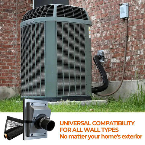 Tough As Nails Hvac Wall Penetration Cover And 3 Layer Insulated Line Set Sleeve Kit for AC in front of brick wall.
