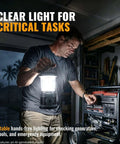 Man using Beast 1500 Lumen LED Camping Lantern With 4 D Batteries Included Battery Powered Lantern Flashlight indoors for work