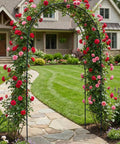 Outdoor Flower Garden Arch Trellis 7.8 Ft High By 4.6 Ft Wide Metal Garden Pergola Arbor with blooming roses in yard