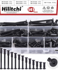 Durable M6 Hex Drive Socket Cap Bolts Kit With Countersunk Round Heads, Black Zinc Coated Fasteners, 140Pcs Assortment