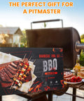 Grill Gear Set With 4-In-1 Spatula, Fork, Tongs And Brush, 10 Skewers, BBQ gift kit displayed with grilled food and drinks outdoors