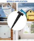 Applications of Six Pack 12 Inch T Strap Shed Hinge Set in black heavy duty iron for doors, barn gates, fences, sheds with screws