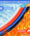 PU Air Hose 12mm OD X 8mm ID Black Flexible Pneumatic Tubing For Air Compressors, shows temperature resistance in ice and fire background.