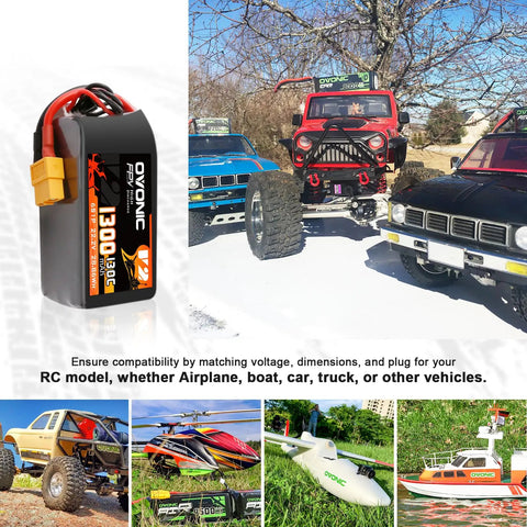 2 Pack 6S 22.2V LiPo Battery 1300mAh 130C With XT60 Plug For FPV Racing Drones with cars and boats in background