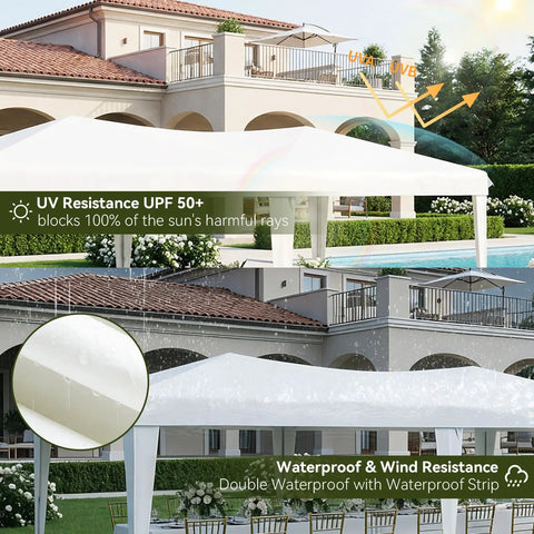 One Push Party Canopy Tent 10x20 With Six Removable Sidewalls Waterproof Outdoor Event Tent in a garden setting