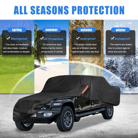 Jeep Gladiator JT Truck Car Cover 2020 2024 Outdoor Waterproof Shield Sun Rain Dust Wind Snow Black Heavy Duty with Seasons